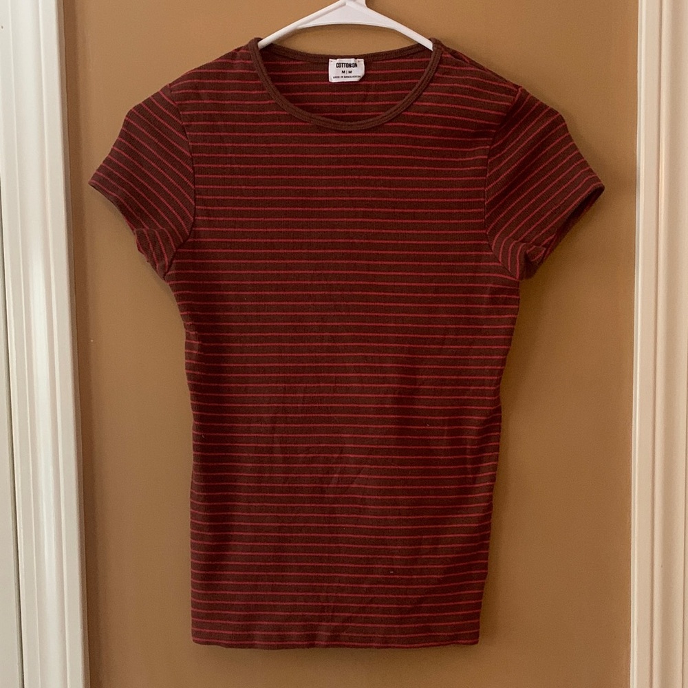 Cotton On Burgundy Striped Short Sleeve Tee
